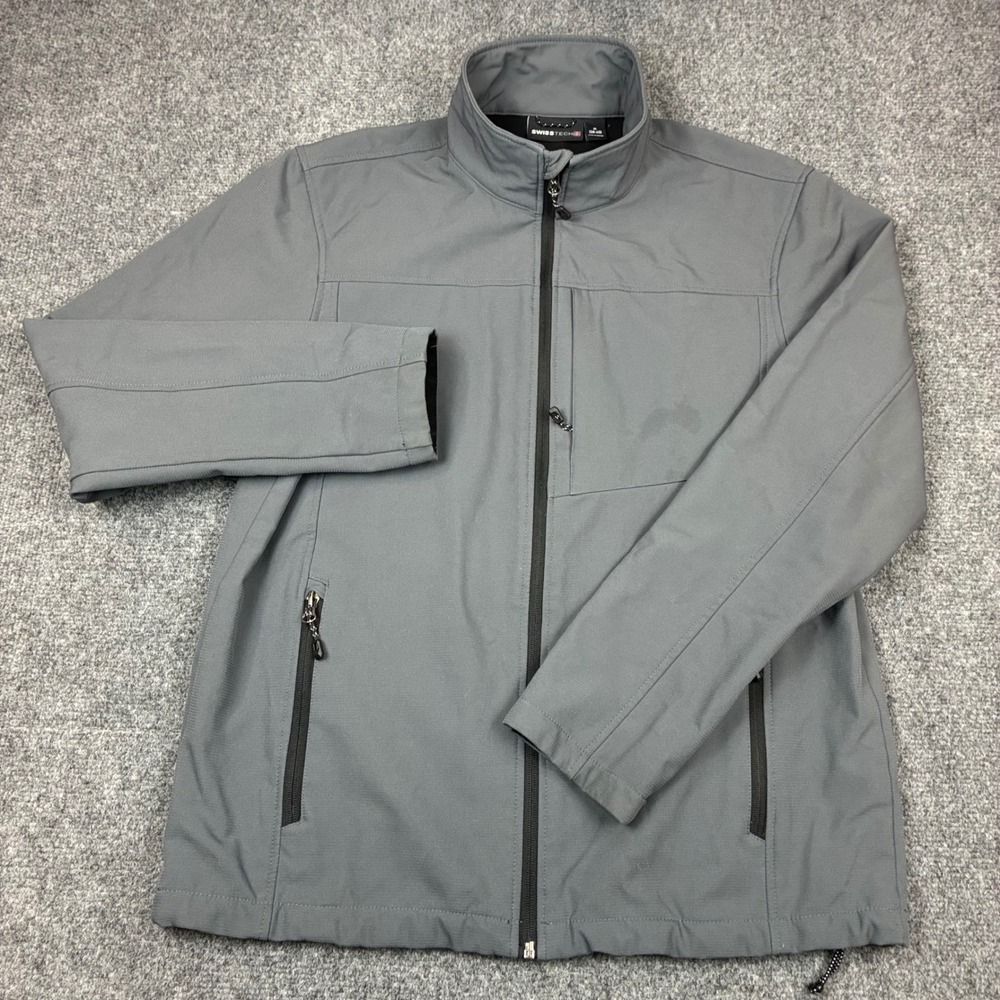 Swiss Tech Mens Softshell Jacket Grey Full Zip Fleece Lined Mock Neck Medium